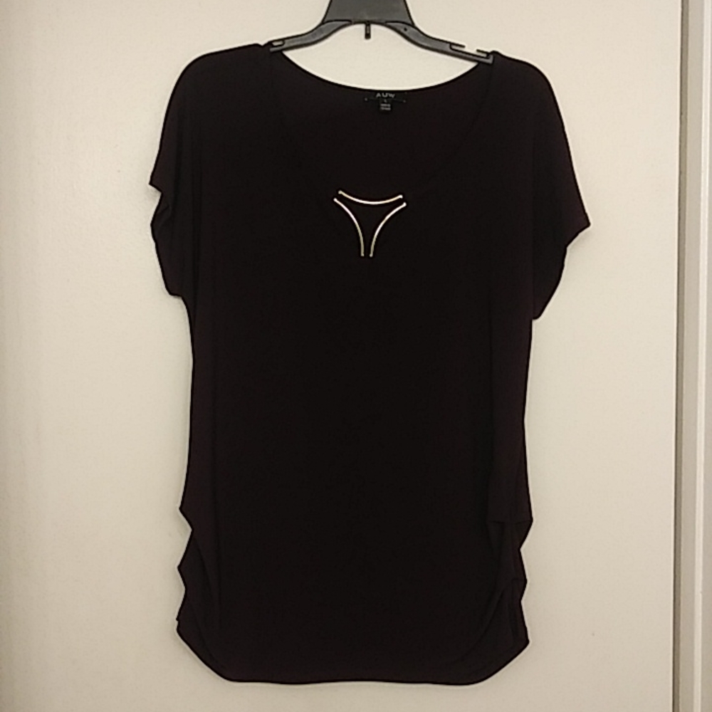 Purple blouse w/ gold detail & cascading sides
